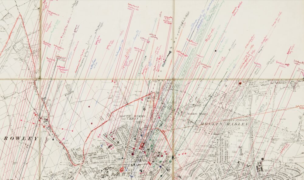 Barnet Urban District bomb map, compiled 1 March 1945